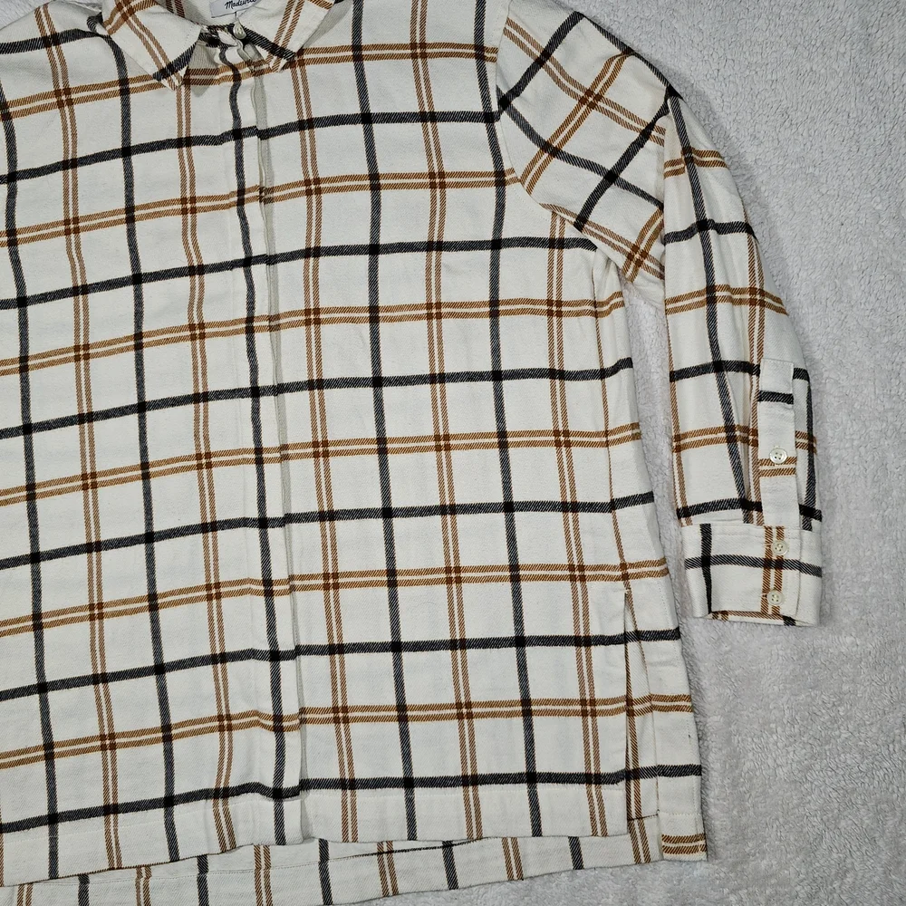 Madewell White and Orange Plaid Button-Down Shirt